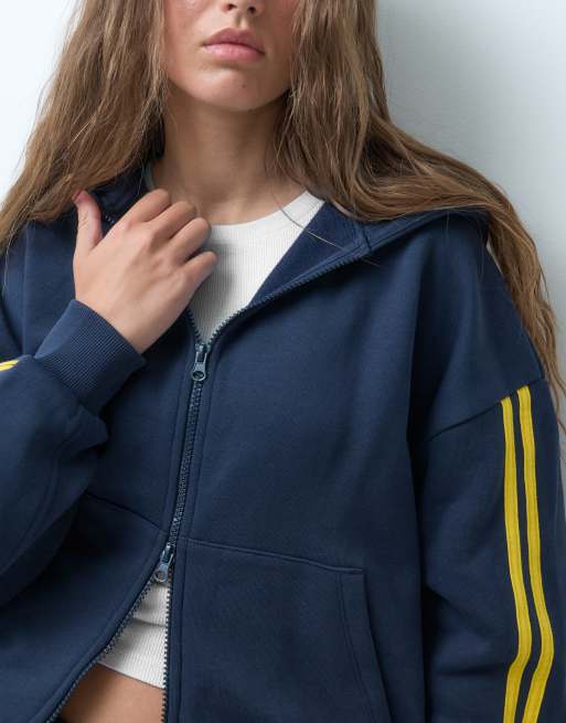 COLLUSION sports boxy zip up hoodie in navy, 4 of 4