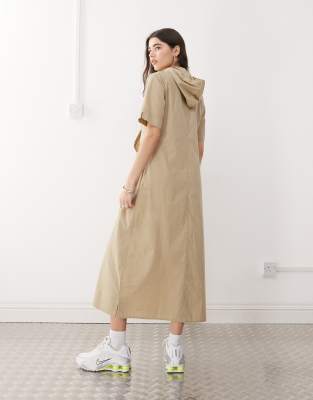 Collusion Sports Hooded A-line Maxi In Brown
