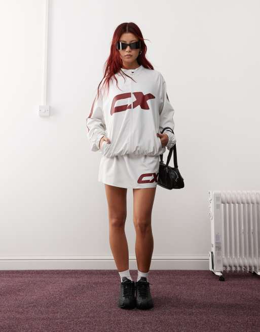 COLLUSION sports nylon track jacket with print in grey