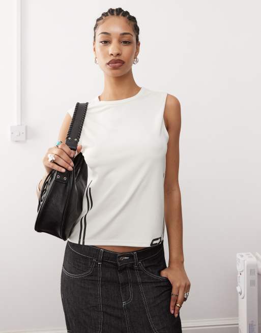 COLLUSION sports print tank top in ecru