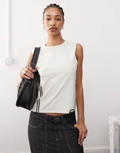 COLLUSION sports printed vest top in ecru - view 1