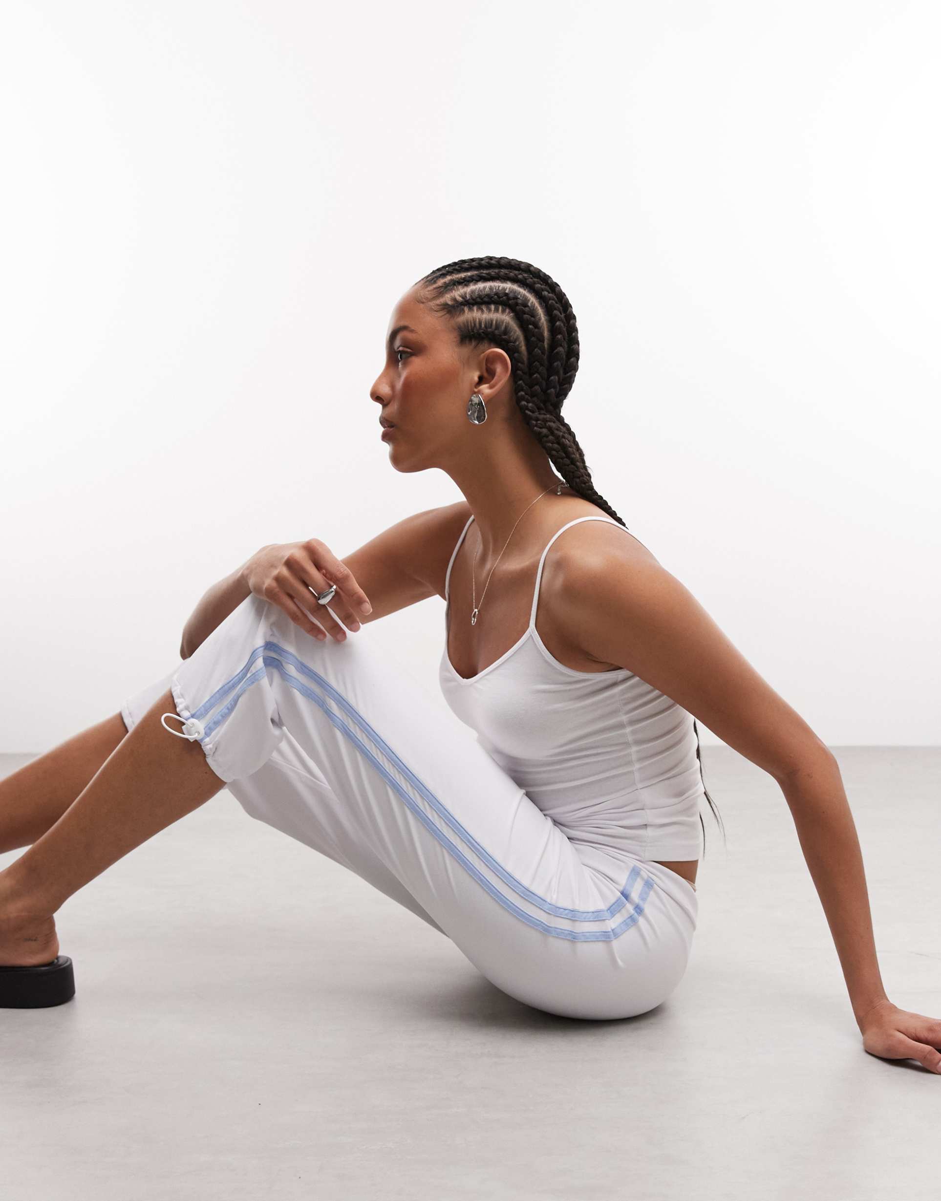 collusion sporty low rise capri length track pants in white