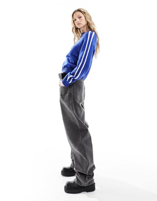 COLLUSION sporty stripe knit sweater in blue