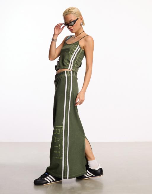 COLLUSION sport stripe cami and maxi skirt set in khaki