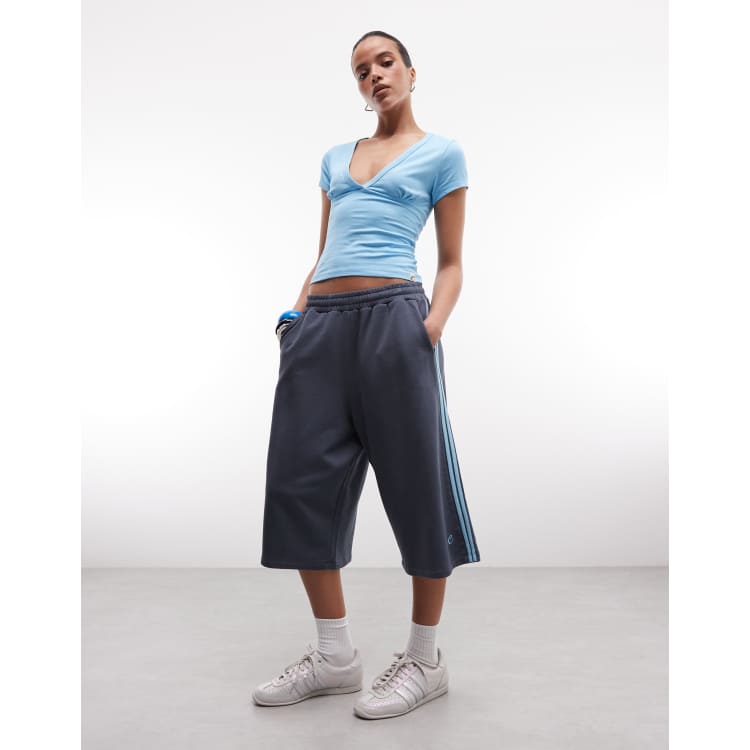 COLLUSION sporty striped baggy longline jersey shorts in navy | ASOS