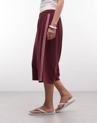 Collusion Sporty Striped Baggy Longline Jersey Shorts In Red