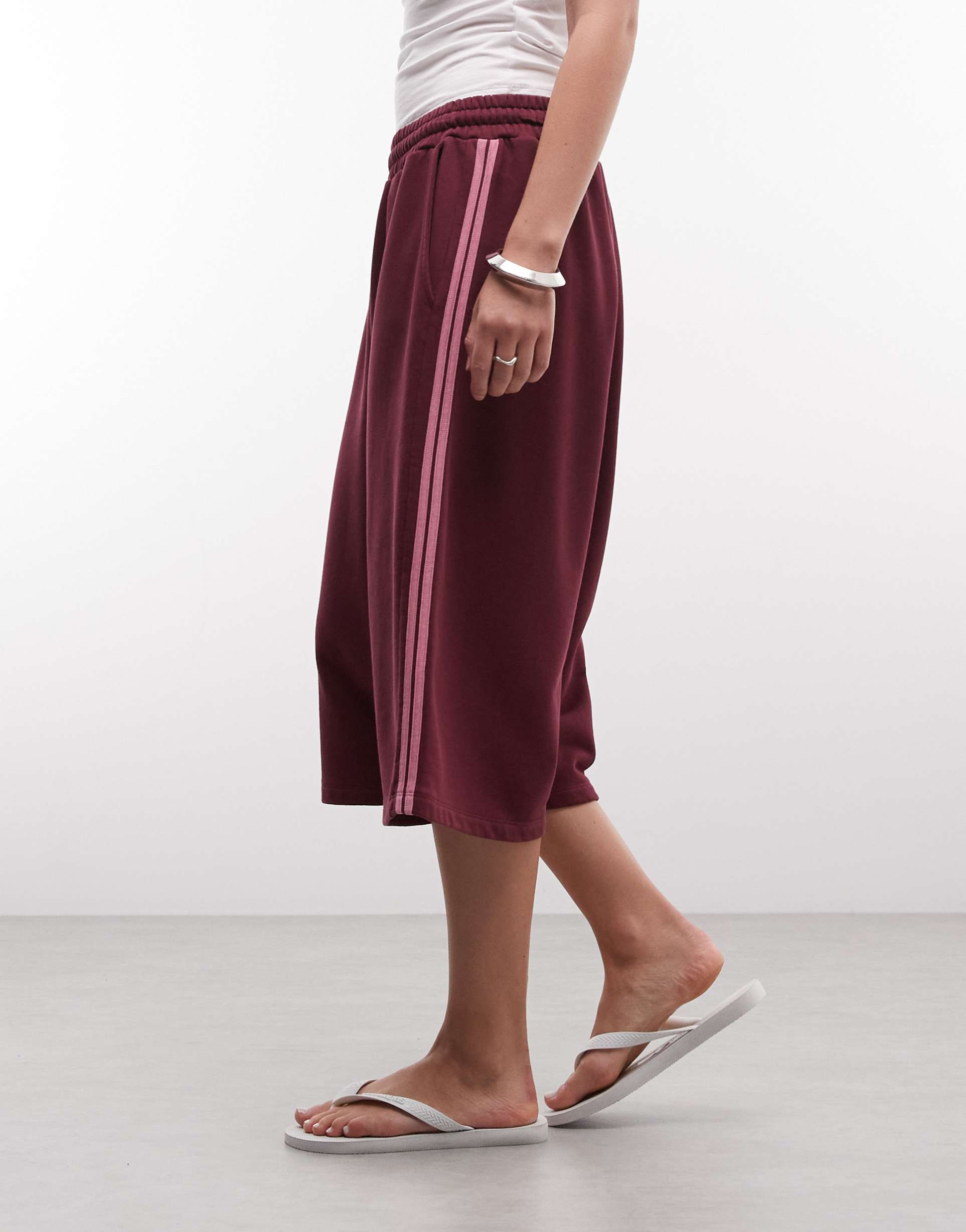 collusion sporty striped baggy longline jersey shorts in navy