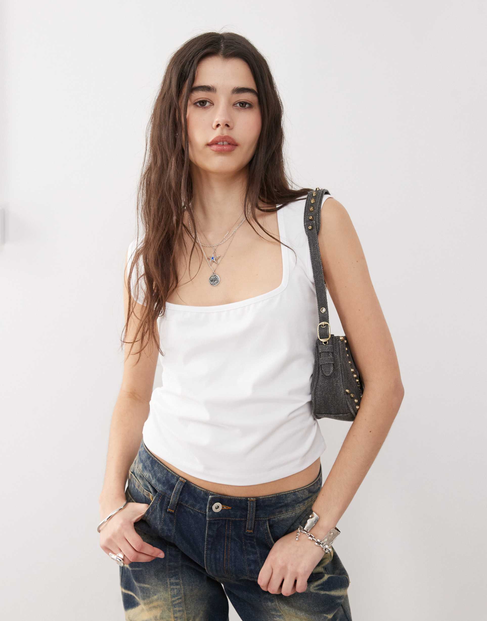 collusion square neck bodysuit in white