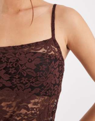 Collusion Square Neck Cami Dress In Brown