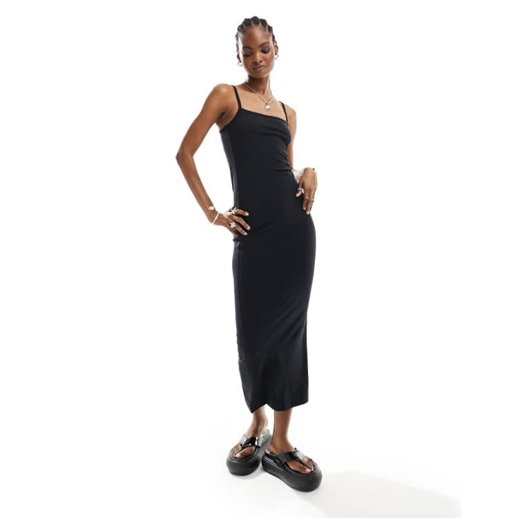 SECOND SKIN RIBBED CAMI MAXI DRESS (BLACK)