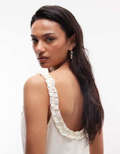 COLLUSION square neck frill detail midi dress in oatmeal, 3 of 4