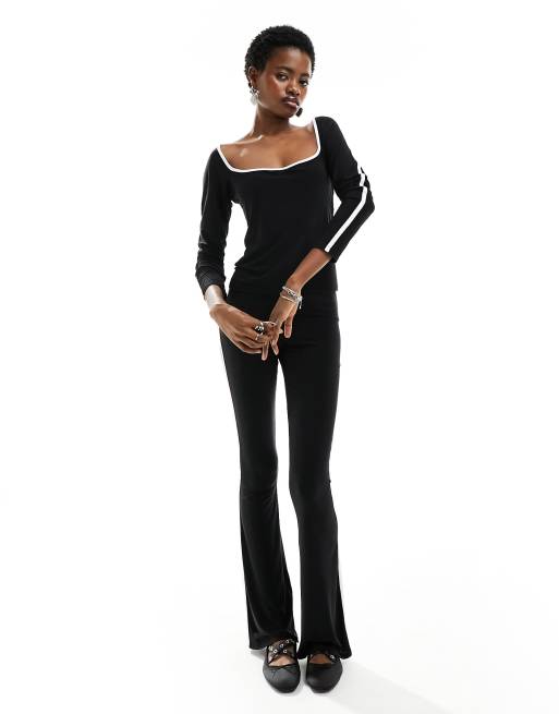 COLLUSION square neck long sleeve slinky top co-ord in black