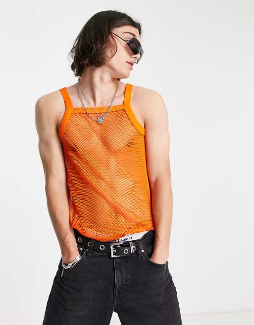COLLUSION square neck mesh singlet in orange