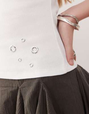 Collusion Square Neck Rib Knit Tank Top With Grommets