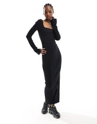 Collusion Square Neck Rib Maxi Dress In Black-blue