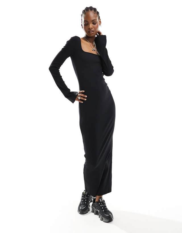 Collusion - square neck rib maxi dress in black