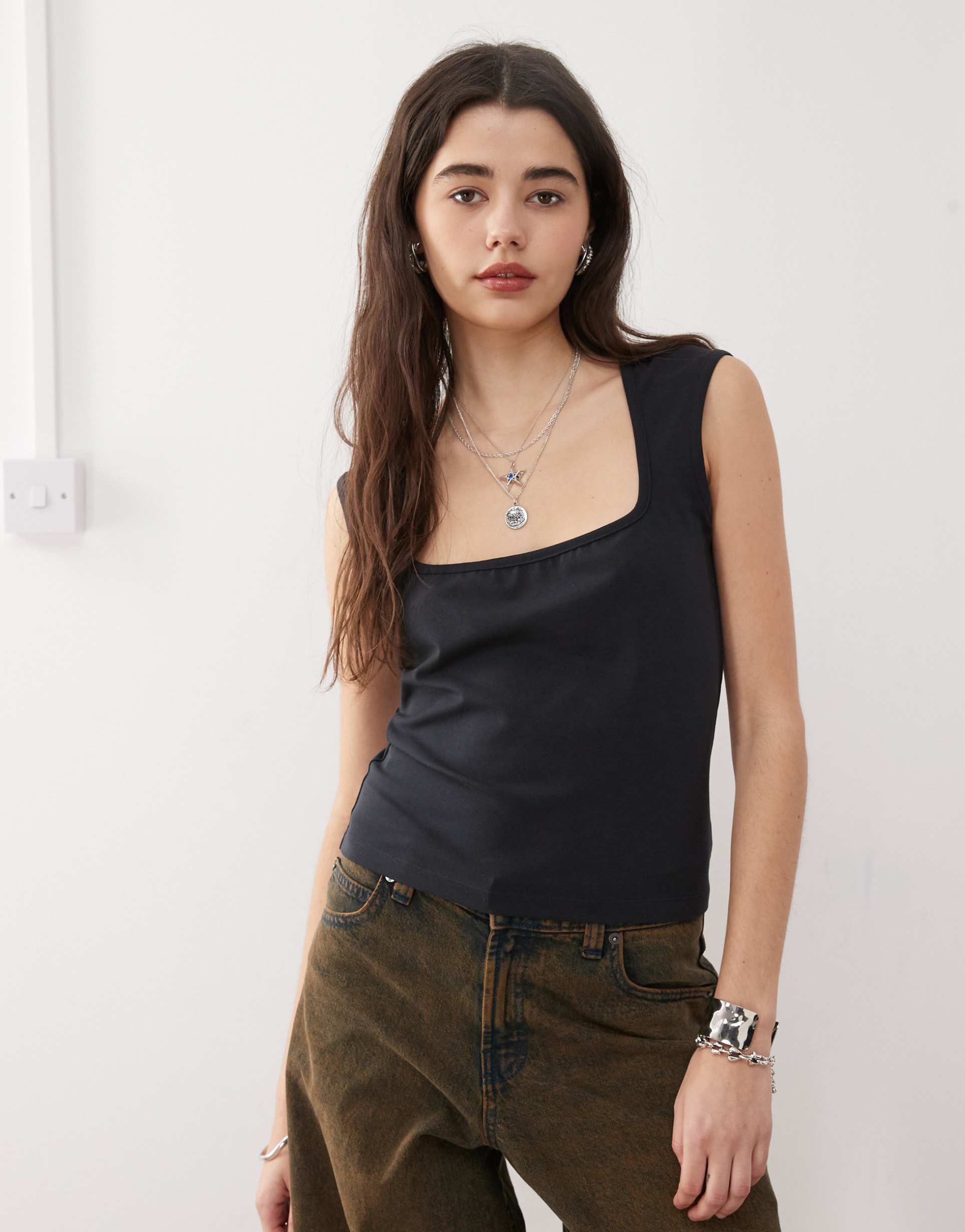 collusion square neck top in black