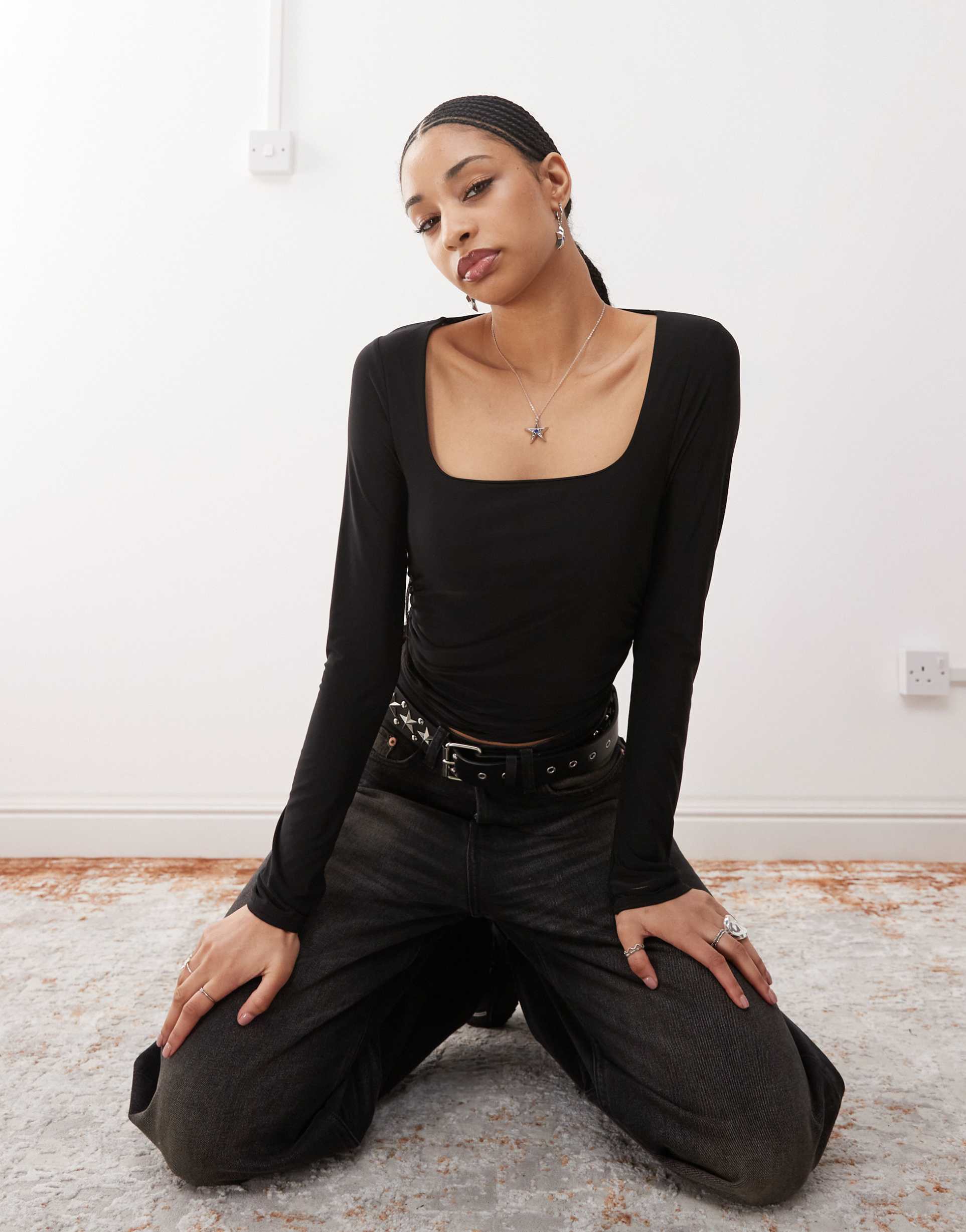 collusion square neck top with ruched sides - part of a set