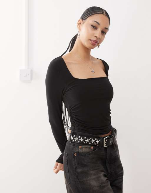 COLLUSION square neck top with ruched sides - part of a set