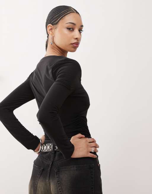 COLLUSION square neck top with ruched sides - part of a set