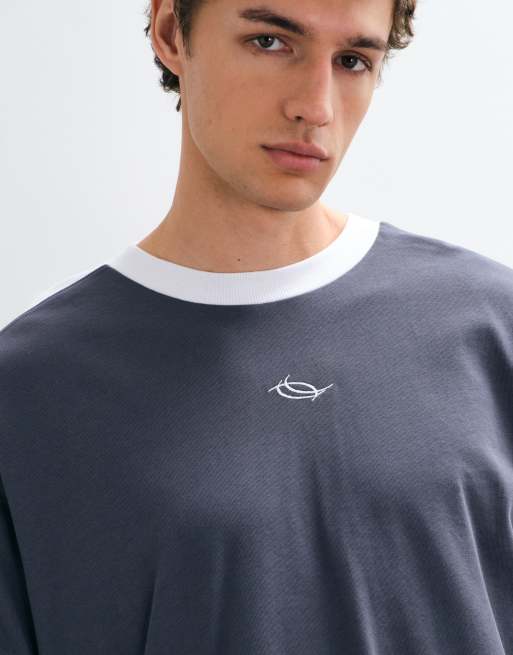 COLLUSION ss ringer tee in grey and white, 3 of 5