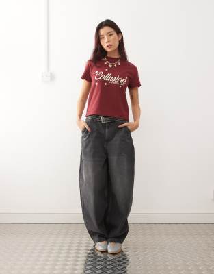 Collusion Star Graphic Shrunken Tee In Burgundy