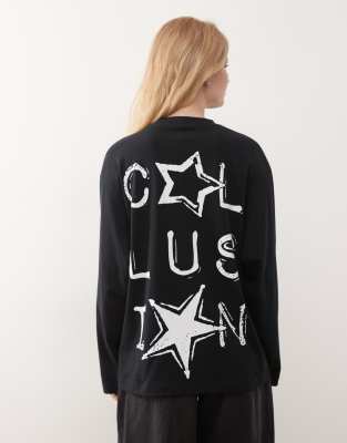 Collusion Star Oversized Tee With Back And Front Graphics In Black