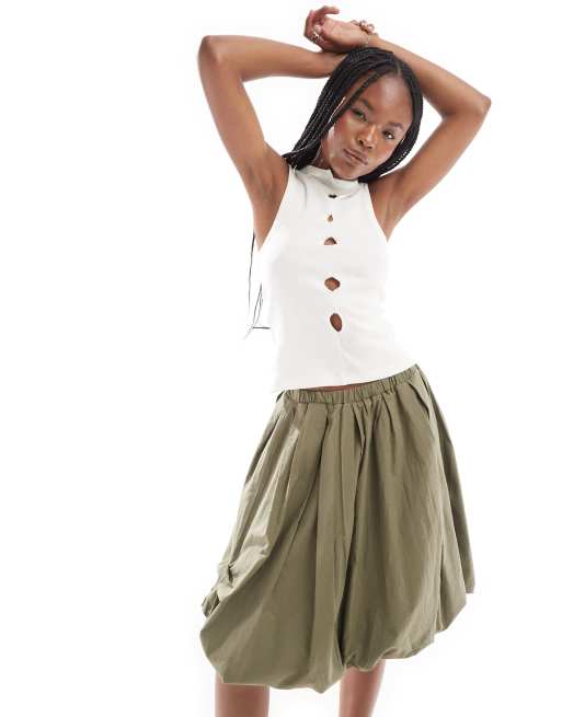 COLLUSION stepped hem cut out singlet in white