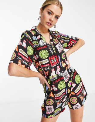 COLLUSION sticker print revere playsuit in black - ASOS Price Checker
