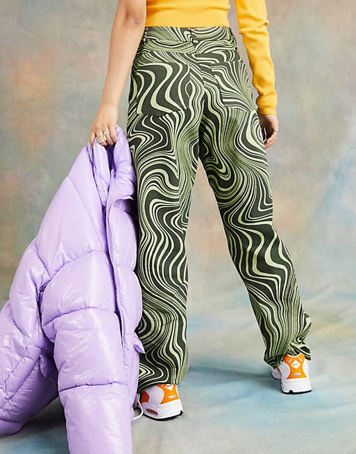  COLLUSION straight leg abstract print trousers in green 