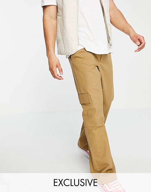COLLUSION straight leg cargo trousers in stone