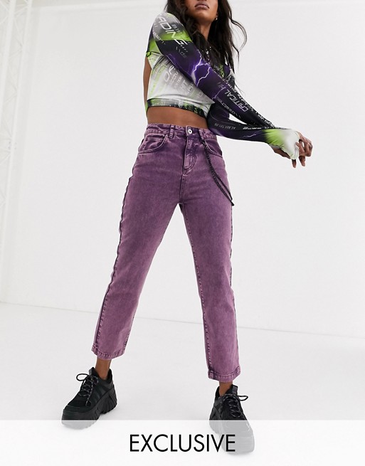 COLLUSION x005 straight leg jeans in acid purple with chain