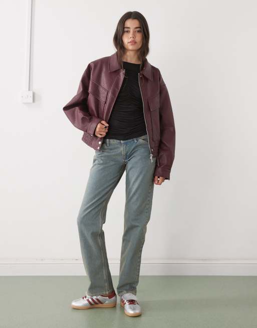 COLLUSION straight leg low rise jean in mid washed blue