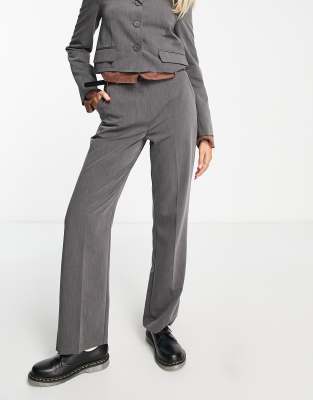 COLLUSION straight leg pants in gray with removable faux leather belt - part of a set