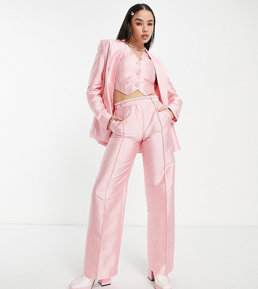 COLLUSION straight leg pants in pink with faux pearl belt - part of a set