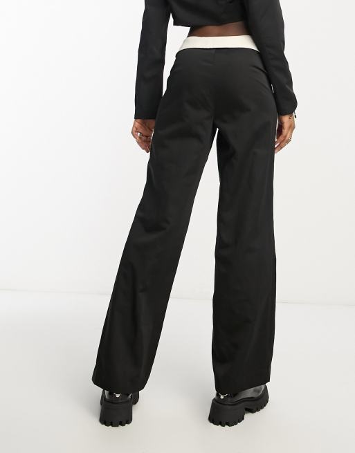 COLLUSION straight leg pants with fold over detail in black - part