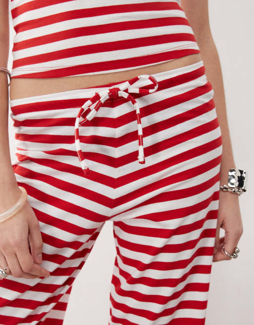 COLLUSION straight leg relaxed mid rise pants in red stripe - part of a set, 4 of 5