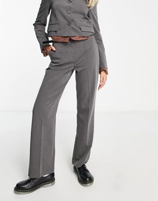 COLLUSION straight leg trouser in grey with removable faux leather belt co-ord