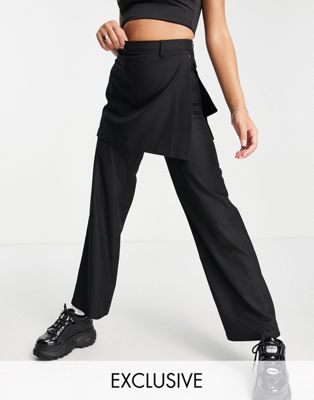COLLUSION straight leg trouser skirt in black