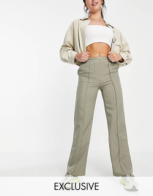 COLLUSION straight leg trousers in taupe pinstripe