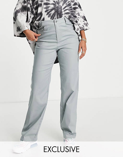 COLLUSION straight leg trousers with back seam detail in blue