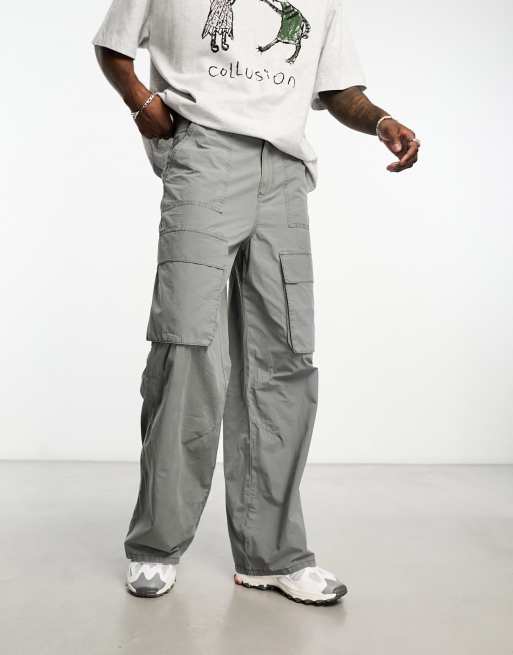 COLLUSION straight leg utility cargo pants in washed grey