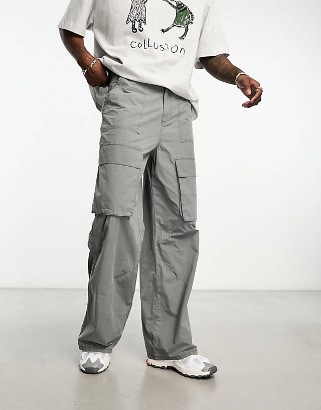 Collusion - straight leg utility cargo trouser in washed grey