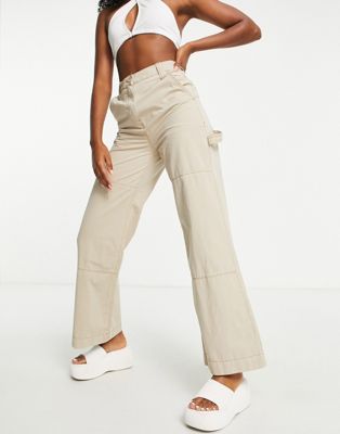 COLLUSION straight leg utility cargo trousers in stone | ASOS