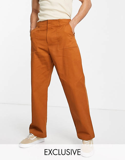 COLLUSION straight leg utility trousers in rust