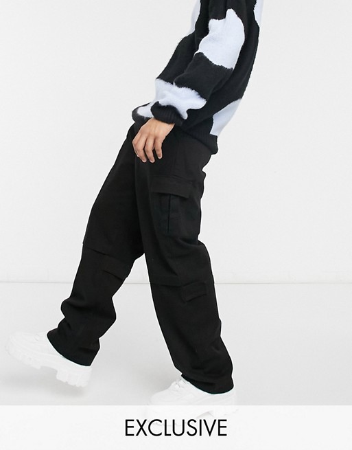 COLLUSION straight leg utility trousers in black
