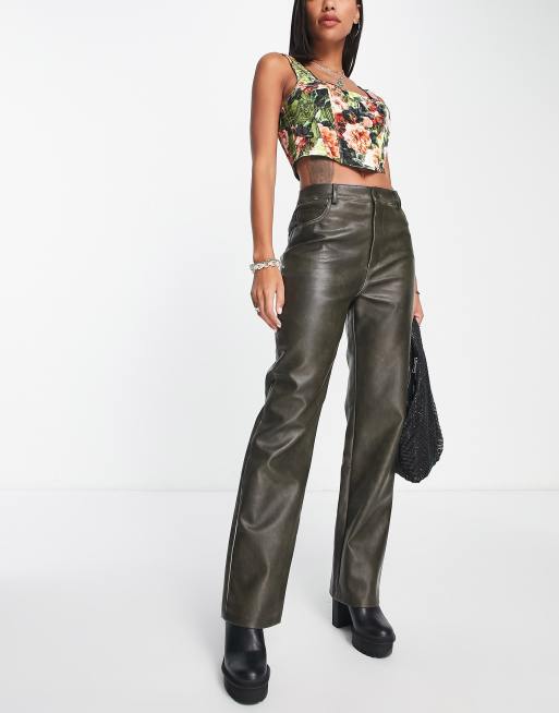 Khaki deals leather pants