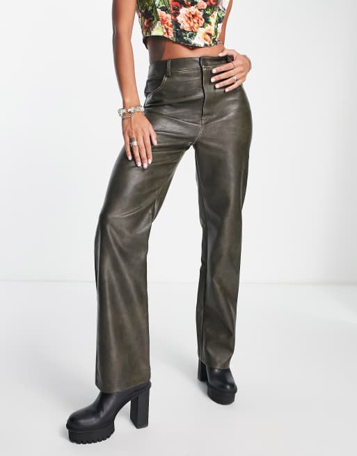 Pimkie high waisted faux leather straight leg pants in black