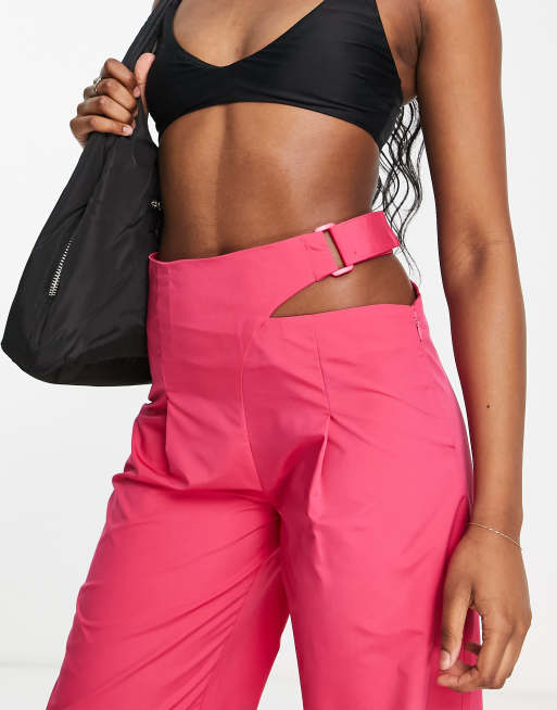 COLLUSION straight leg wrap pants in pink, 3 of 4
