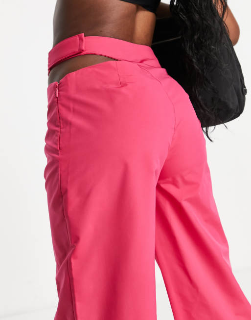 COLLUSION straight leg wrap trousers in pink, 2 of 4